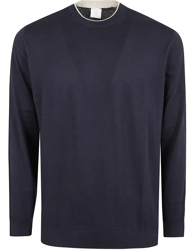 Minimal Cotton Crew Neck Sweater With Contrasting Trim