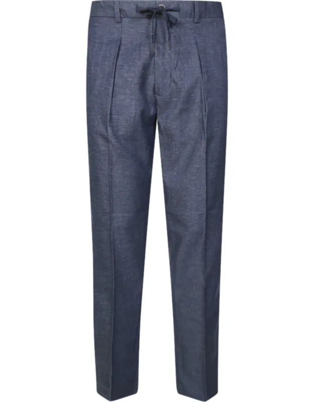 Muted Blue Denim Effect Linen Trousers