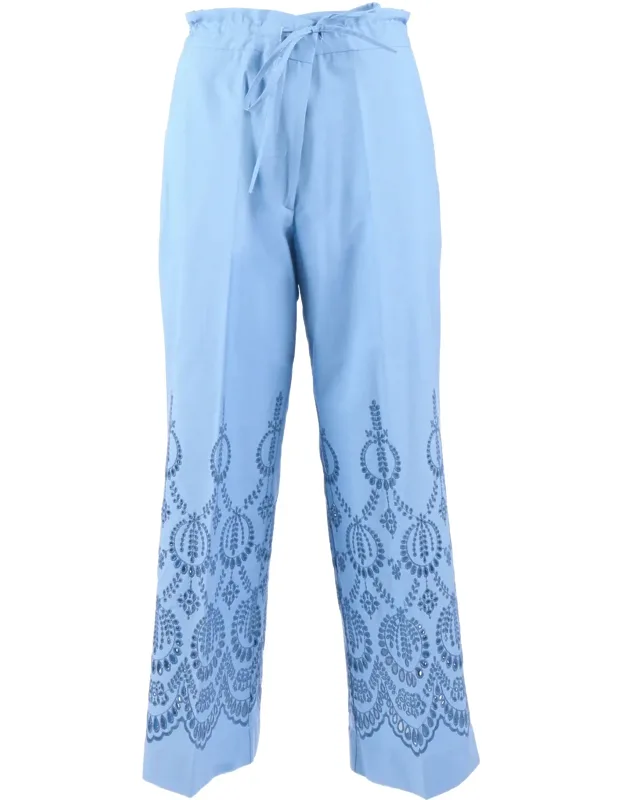 Cropped Wide Embroidered Straight-leg Pants