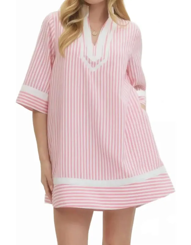 Contrast Stripe Half Sleeve Mini Dress