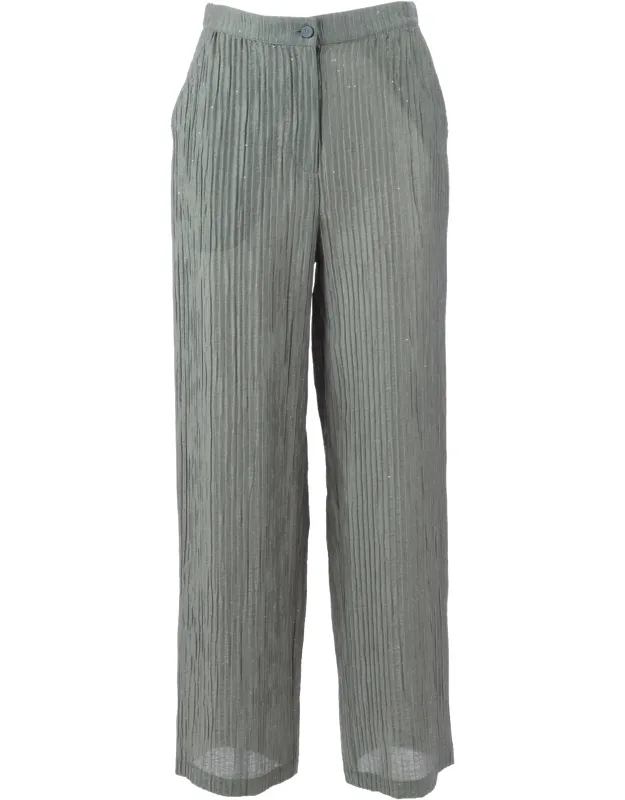 Cropped Vertical Pleat Straight-leg Pants
