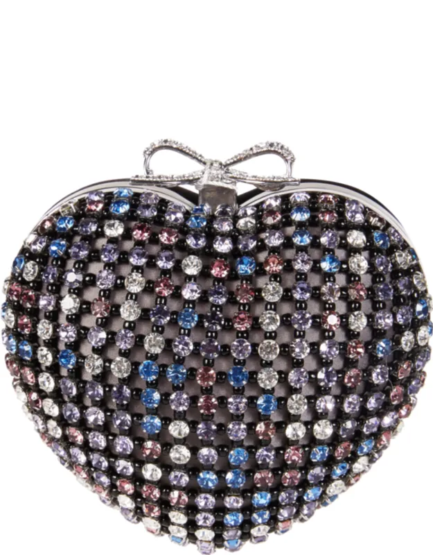 Heart Shaped Crystals Bow Clasp Mini Clutch