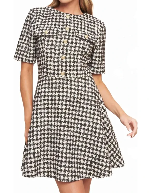 Tilde Short Sleeve Button Tweed Mini Dress