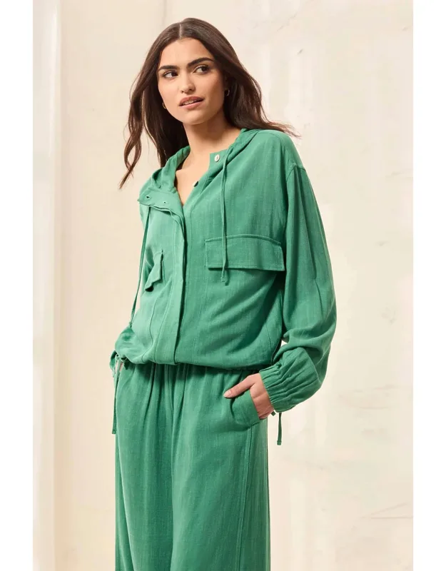 Lightweight Linen Button-front Hooded Jacket