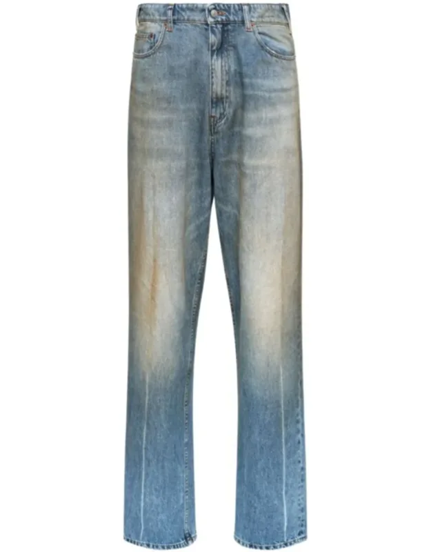 Worn Effect Denim Straight-leg Jeans