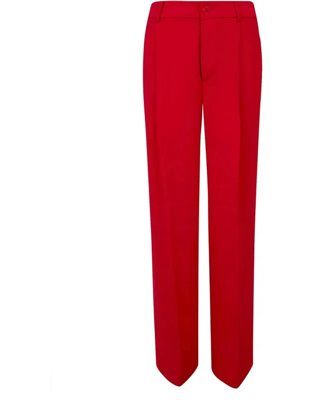 Pleated Pants With Button Closure And Back Pockets