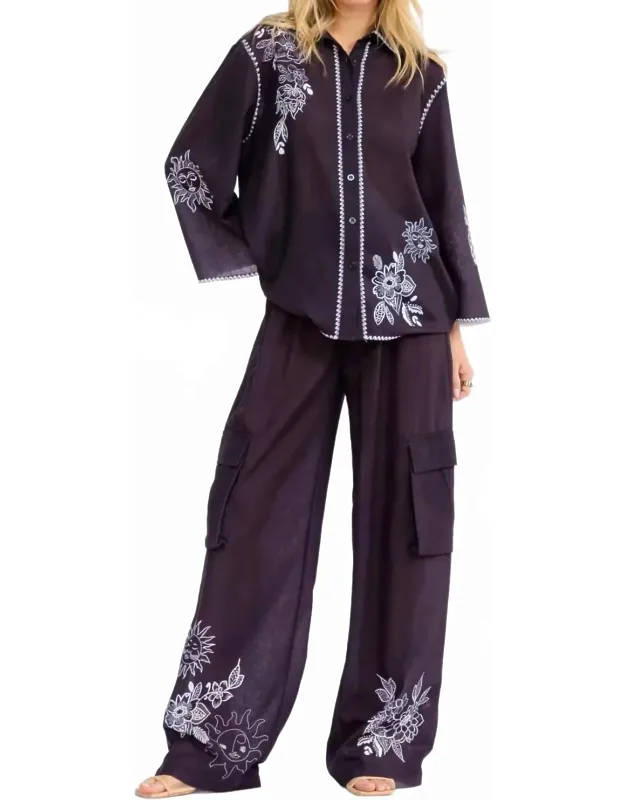 Embroidered Wide Leg Pants Set