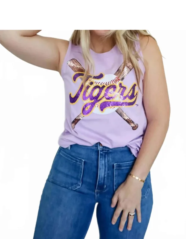 Criss-cross Baseball Bats Sequin Tank Top