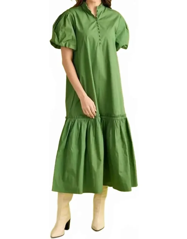 Carly Midi Dress With Collar Neckline And Button Closure