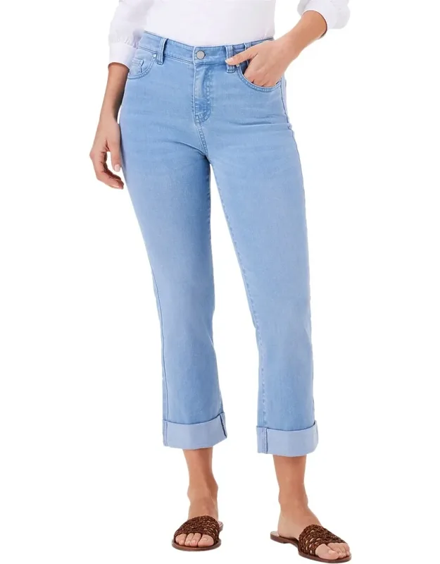 Mid Rise Straight Roll Cuff Jeans
