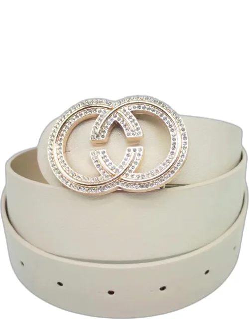 Rhinestone Embellished Buckle Accented Faux Leather Belt