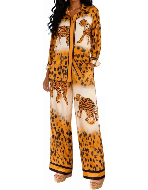 Animal Print Wide Leg Pant Set