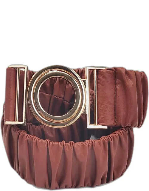 Pleated Faux Leather Scrunch Stretch Elastic Belt