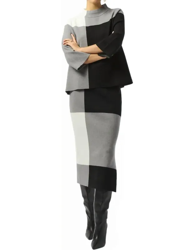 Jacquard Sweater Color Block Skirt