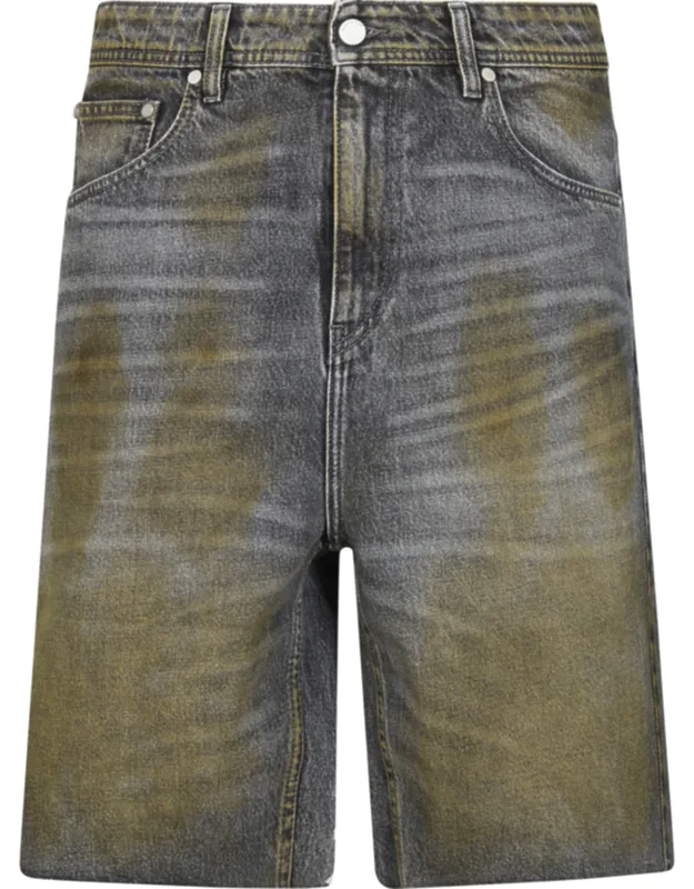 Washed Denim Muted Text Shorts