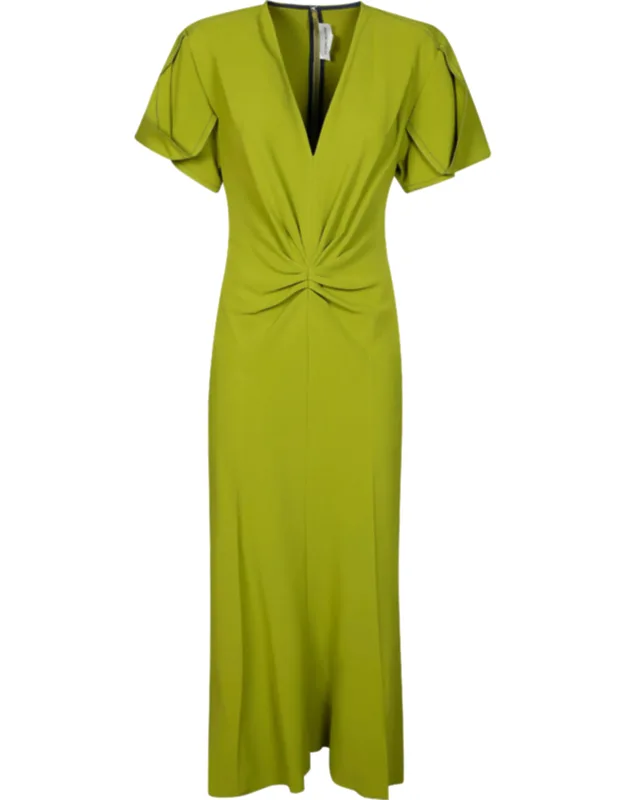 Gathered V-neck Midi Dress