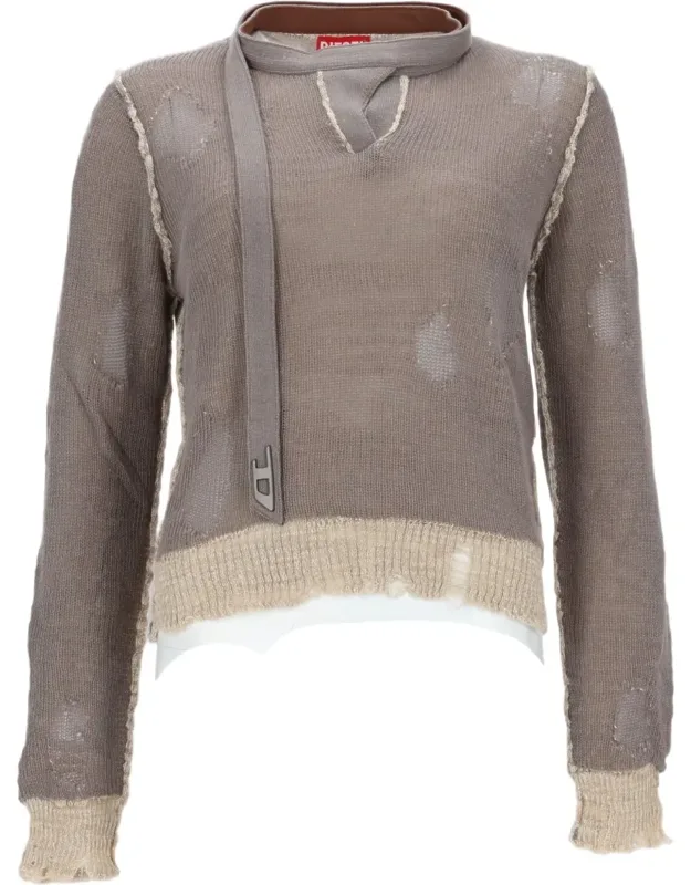 Cropped Frayed Cotton Sweater
