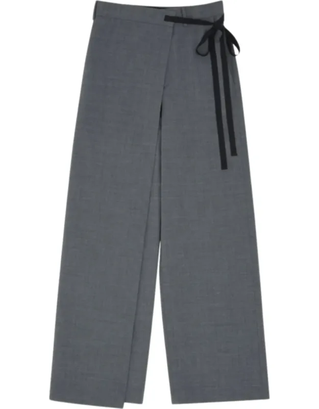 Overlapping Front Panel Wool Wide-leg Pants