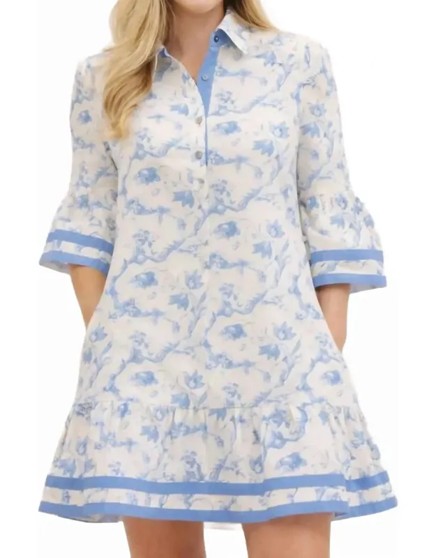 Surrey Toile Print Mini Dress With Contrast Trim