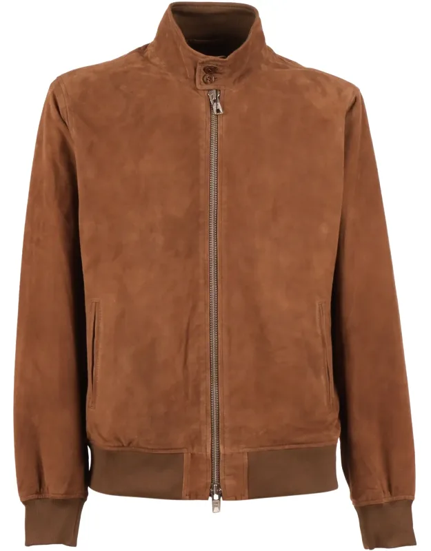 Suede Stand Collar Leather Jacket