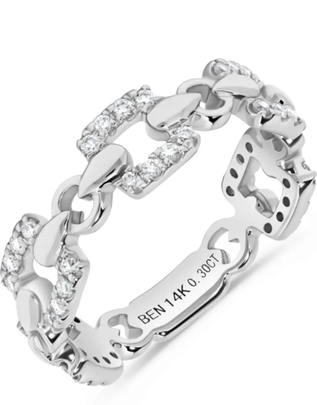 Diamond Belt Link Stack Ring 14k White Gold Natural Diamonds