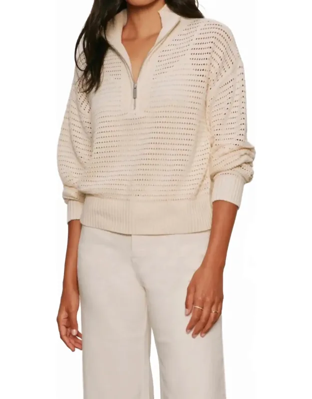 Open Knit Half Zip Sweater