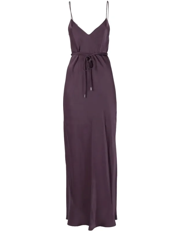 V Neck Tie Belted Midi Dress