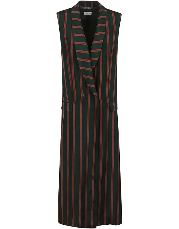 Sleeveless Striped Satin Long Coat