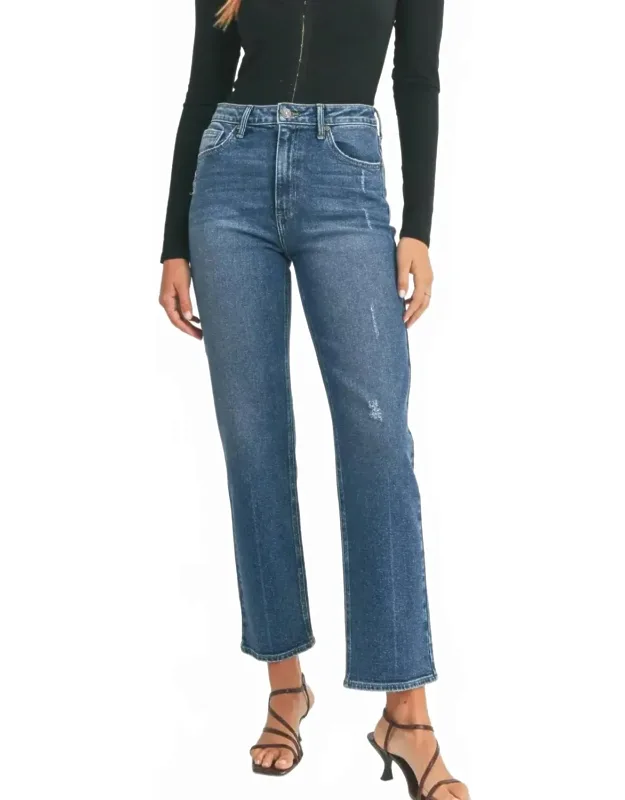 _full Length Straight Jean With High-rise Fit And Durable Cotton Blend_