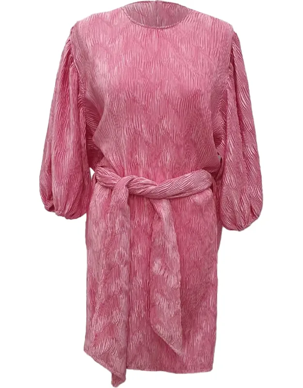 Pleated Tie-waist Mini Dress