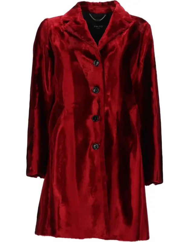 Plush Single-breasted Coat With Glossy Velvet Finish
