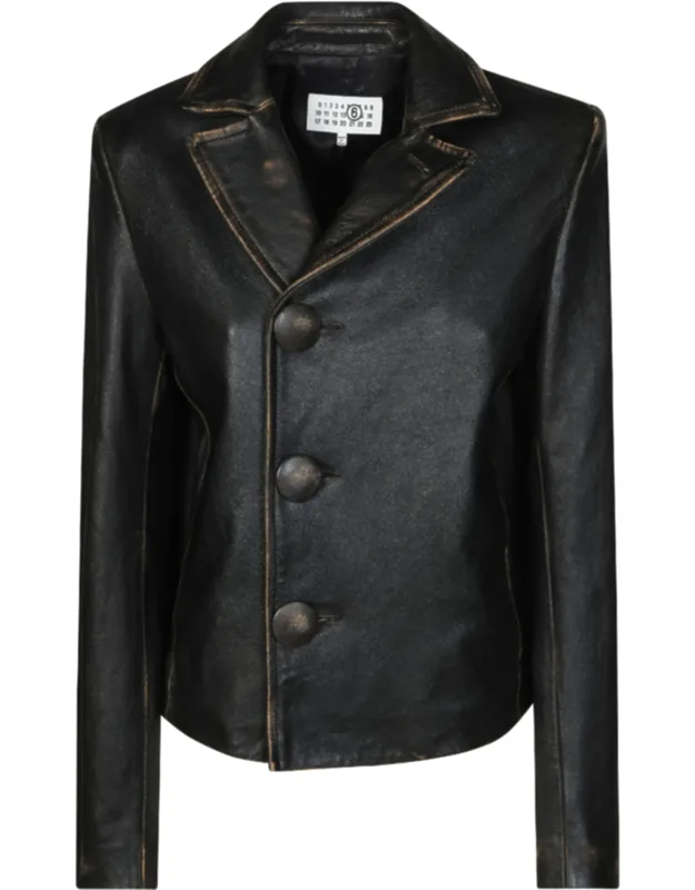 Cropped Distressed Leather Jacket