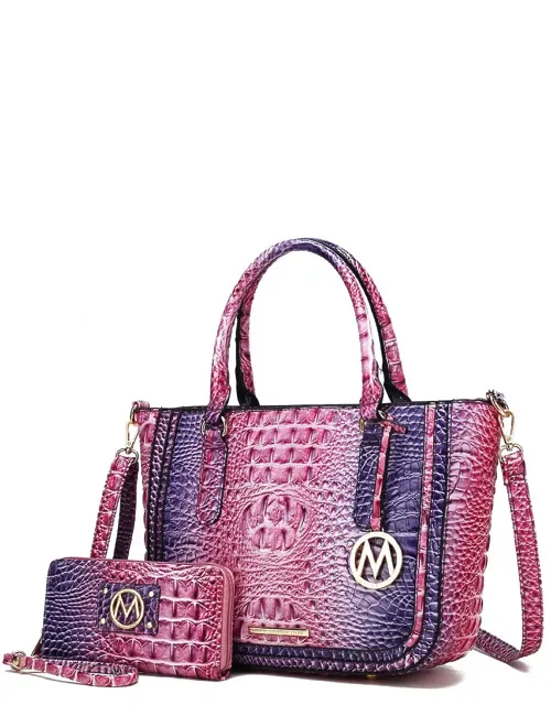 Bonnie Gradient Rainbow Faux Crocodile-embossed Vegan Leather Satchel With Wallet