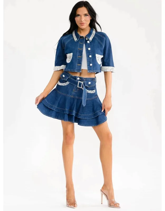 Pearl Denim Skirt Set