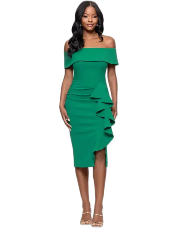 Off-the-shoulder Ruffled Detail Midi Dress