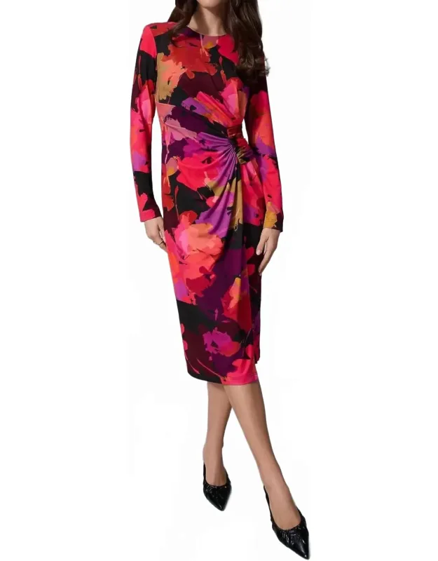 Silky Knit Floral Print Sheath Dress
