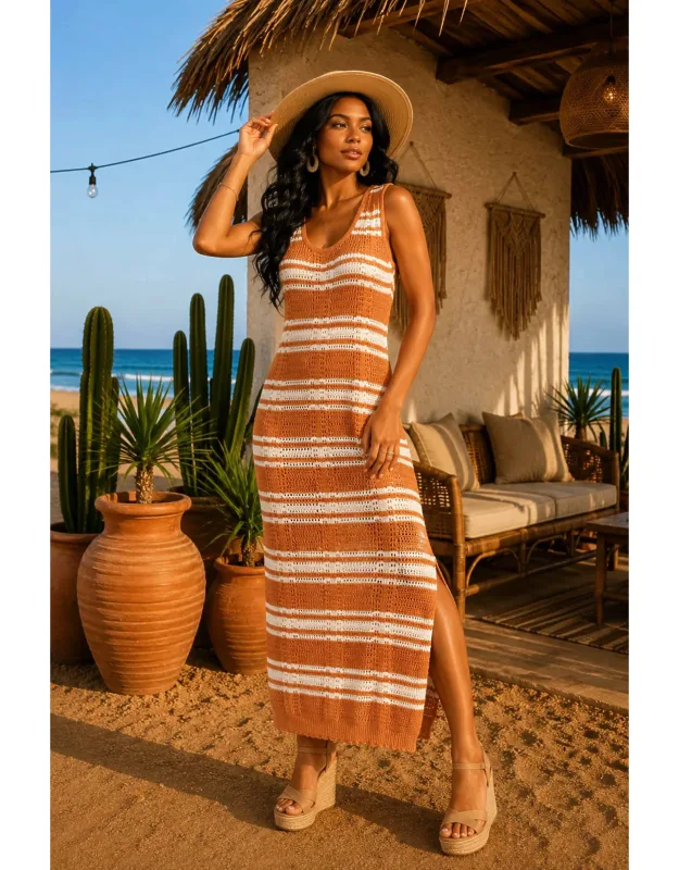 Sleeveless Colorblock Knit Bodycon Maxi Dress