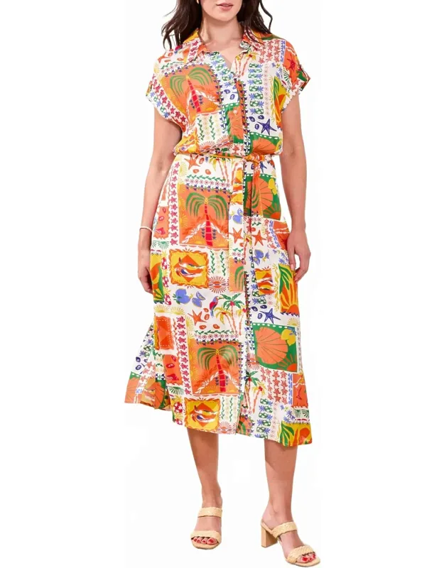 Long Slit & Waist Pleat Shirt Dress