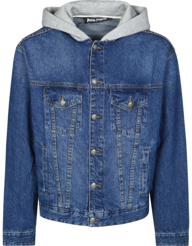 Curved Logo Hooded Denim Jacket