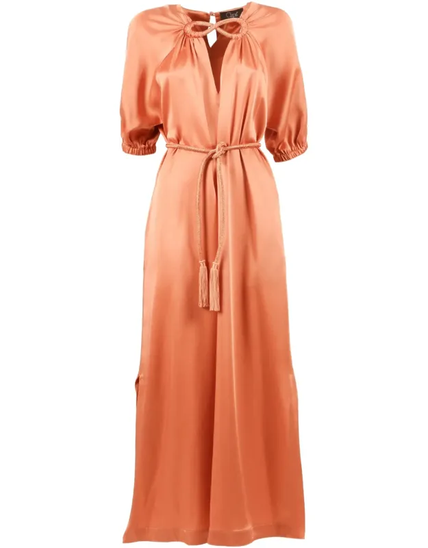Silky Puff Sleeve Midi Dress