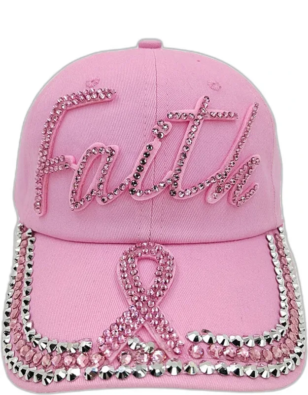 Bling Pink Ribbon Faith Message Baseball Cap