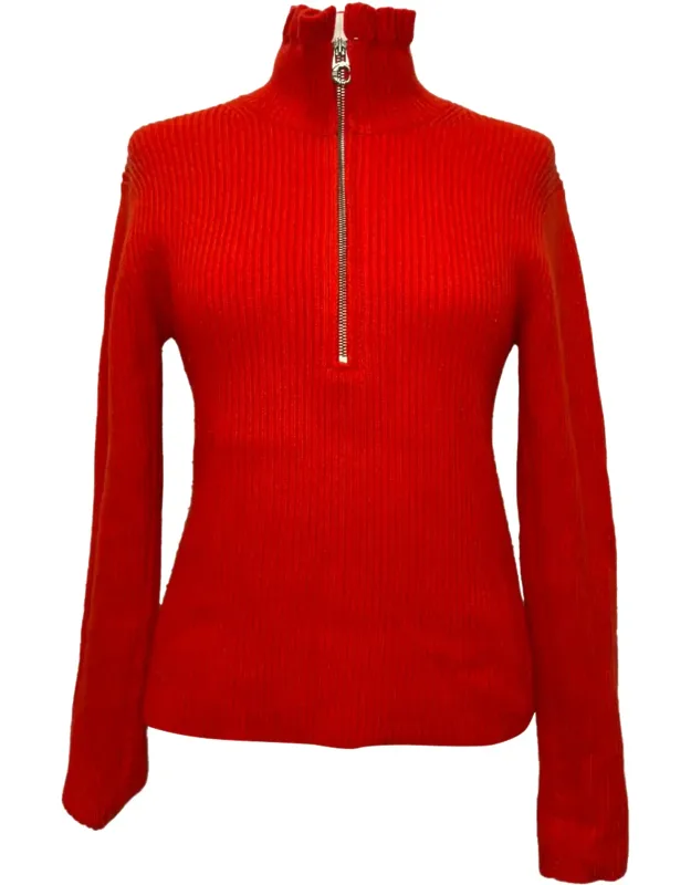 Ruffled Neck Ribbed-knit Sweater