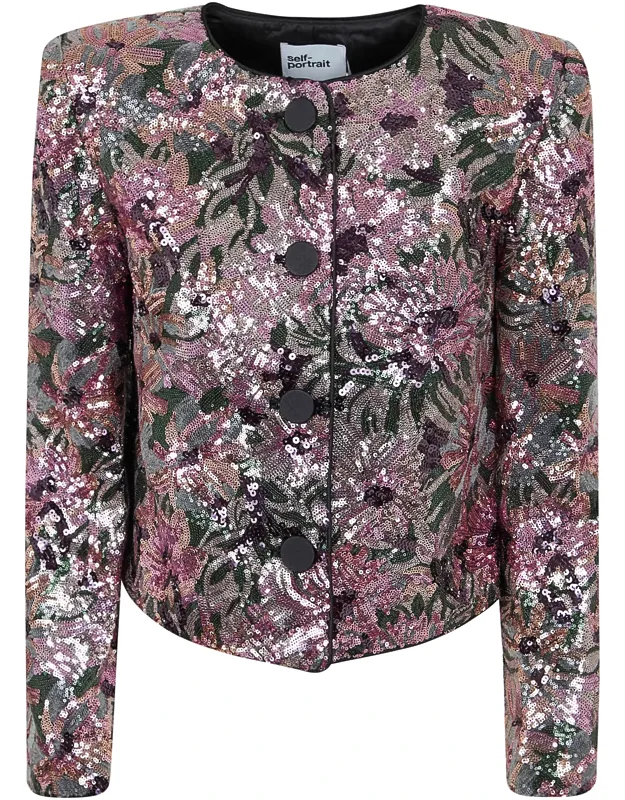 Floral Sequin-embellished Boxy Jacket