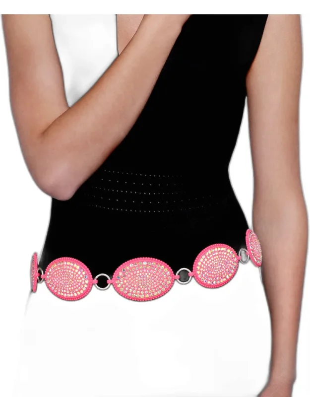 Rhinestone Embellished Metal Oval Link Belt