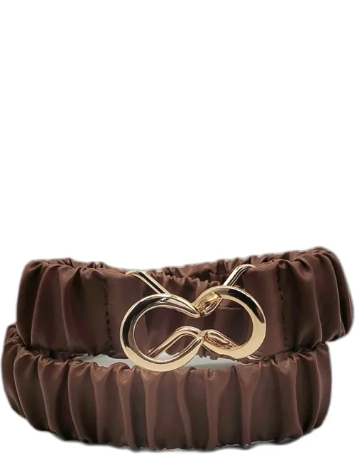 Solid Pleated Faux Leather Scrunch Stretch Elastic Belt