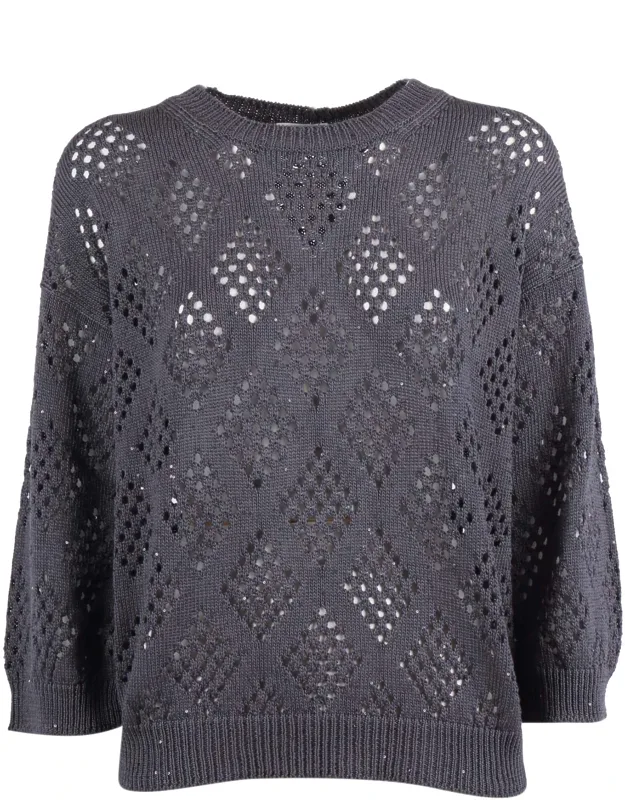 Textured Diamond Pattern Knitted Sweater