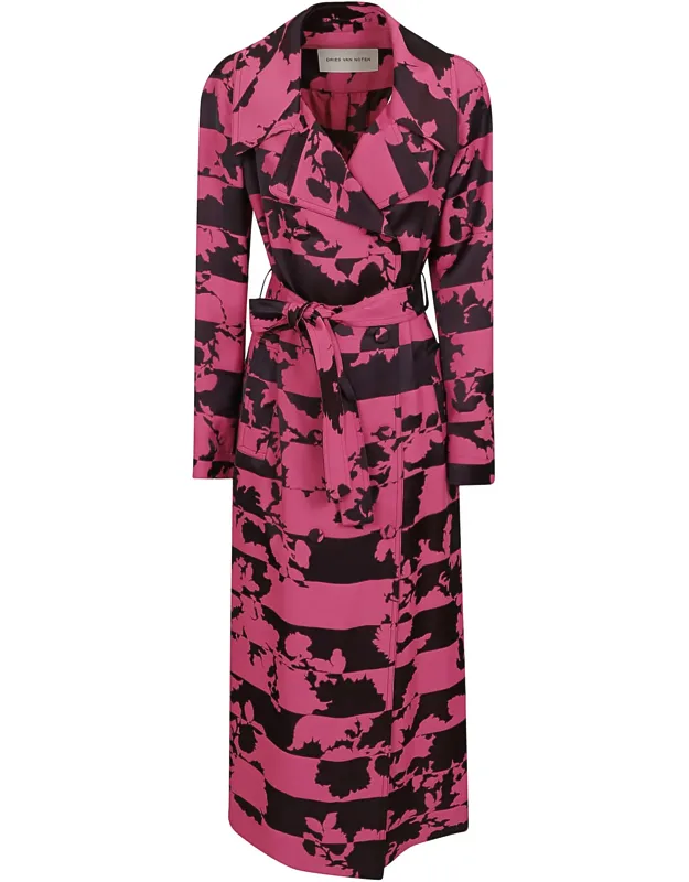 Abstract Floral Printed Midi Trench Coat