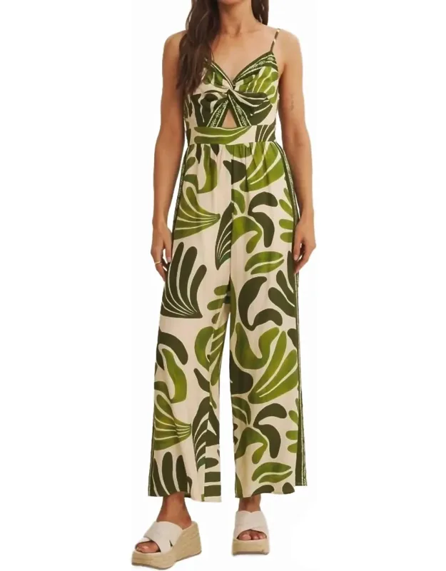 Island Breeze Border Print Knot Front Wide-leg Jumpsuit