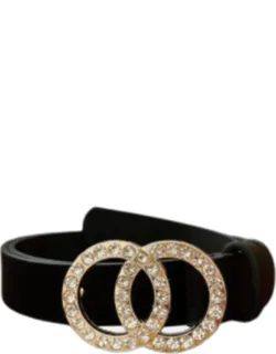 Stone Embellished Buckle Accented Faux Leather Belt