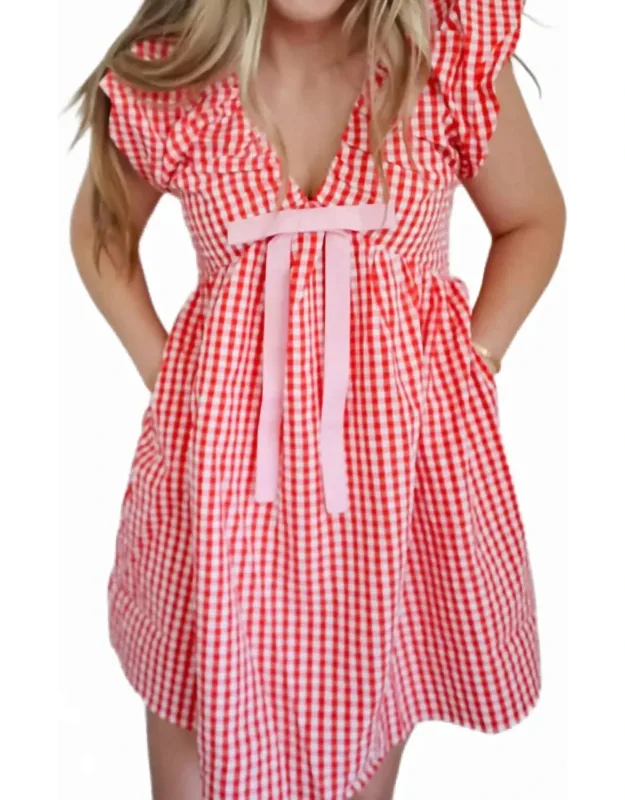 Gingham Blouson Shoulder Mini Dress